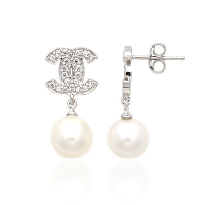 C & C  Cabochon Pearl Drop Earrings